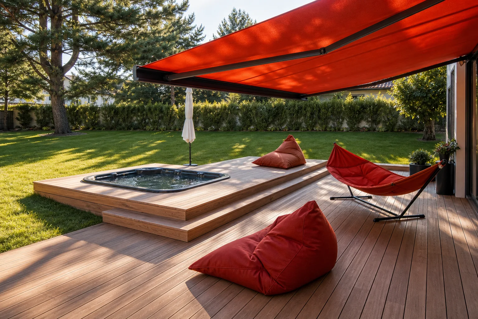 Backyard pool with landscaping